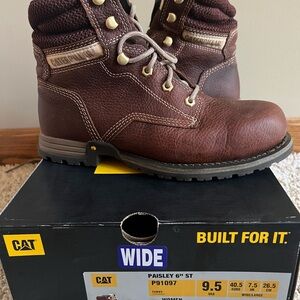 CAT Brown Leather Paisley 6” Work Boots, Women’s size 9.5W